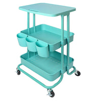 White 2-Tier Rolling Utility Cart with Mesh Storage & Tabletop – Compact Organizer with Wheels for Home & Office