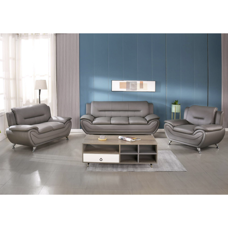 3-Piece Faux Leather Living Room Set – Modern Sofa, Loveseat