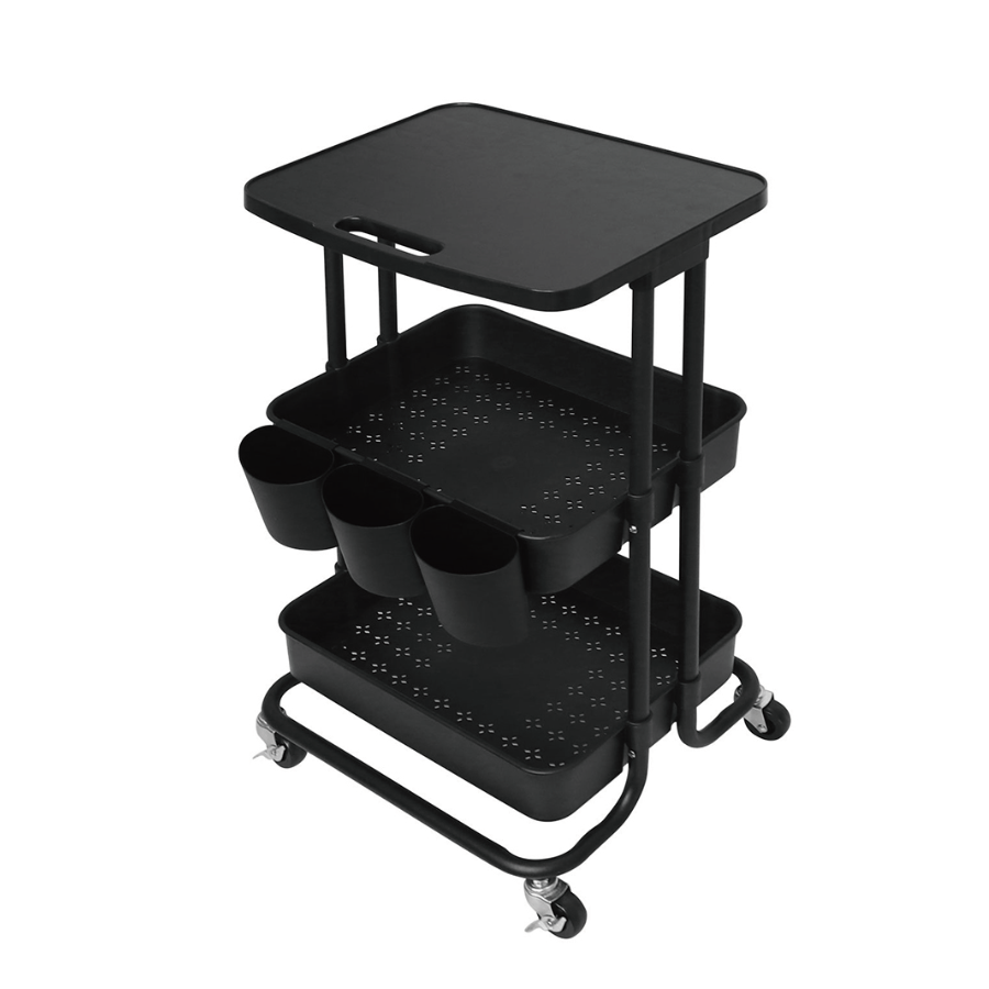 Black 2 Tier Storage Trolley Rolling Cart