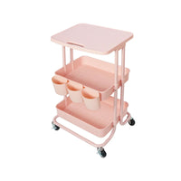 White 2-Tier Rolling Utility Cart with Mesh Storage & Tabletop – Compact Organizer with Wheels for Home & Office