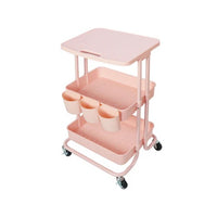 White 2-Tier Rolling Utility Cart with Mesh Storage & Tabletop – Compact Organizer with Wheels for Home & Office