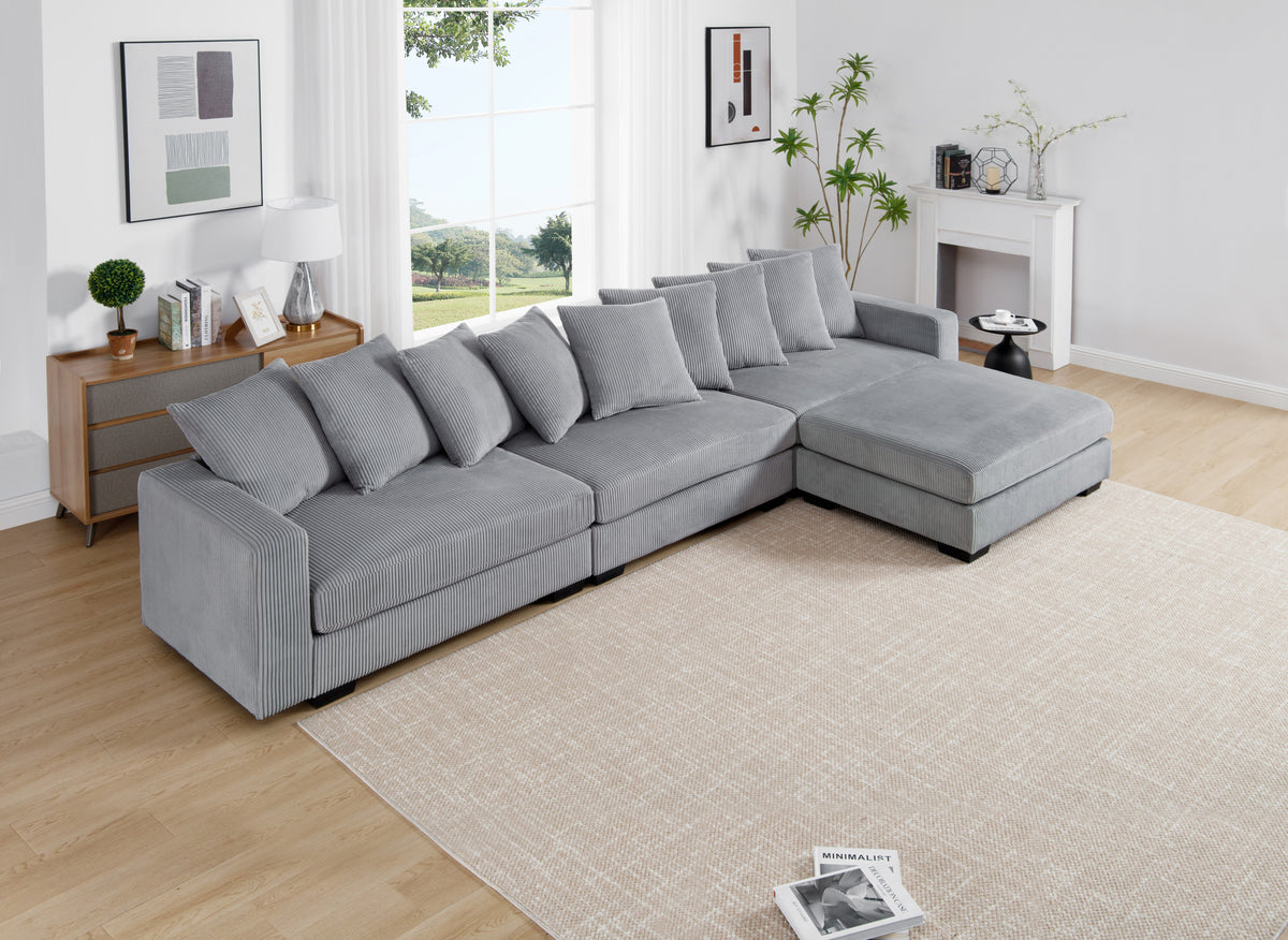 Jane Polyester Upholstered Sectional Sofa With Ottoman