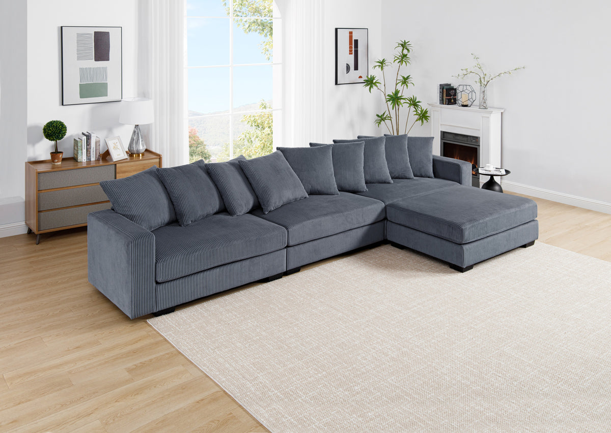 Jane Polyester Upholstered Sectional Sofa With Ottoman