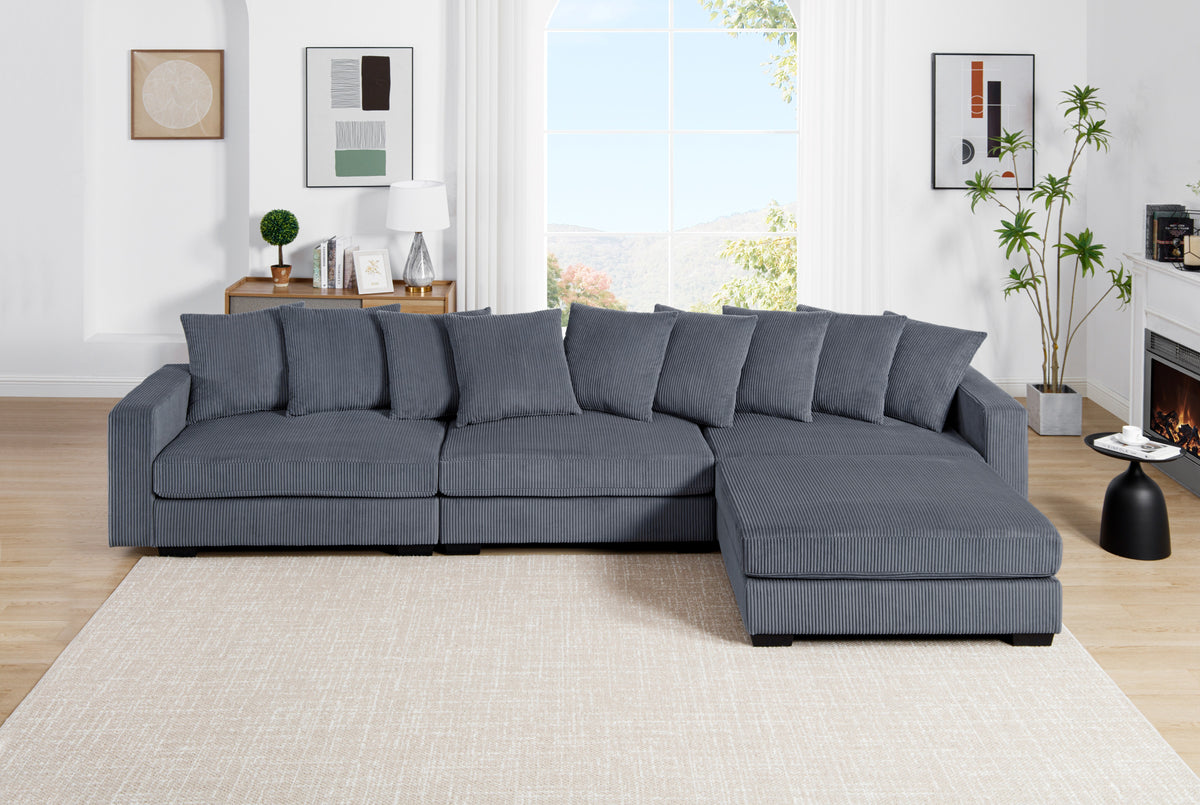 Jane Polyester Upholstered Sectional Sofa With Ottoman