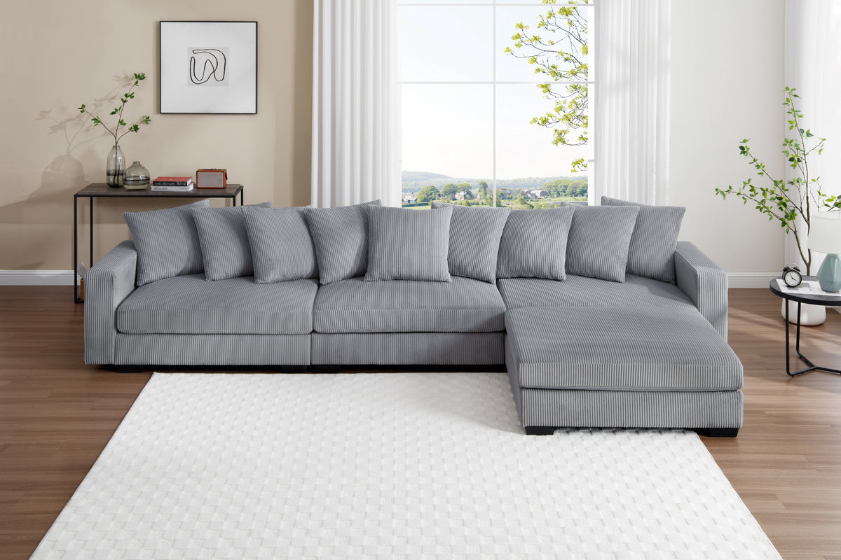 Jane Polyester Upholstered Sectional Sofa With Ottoman