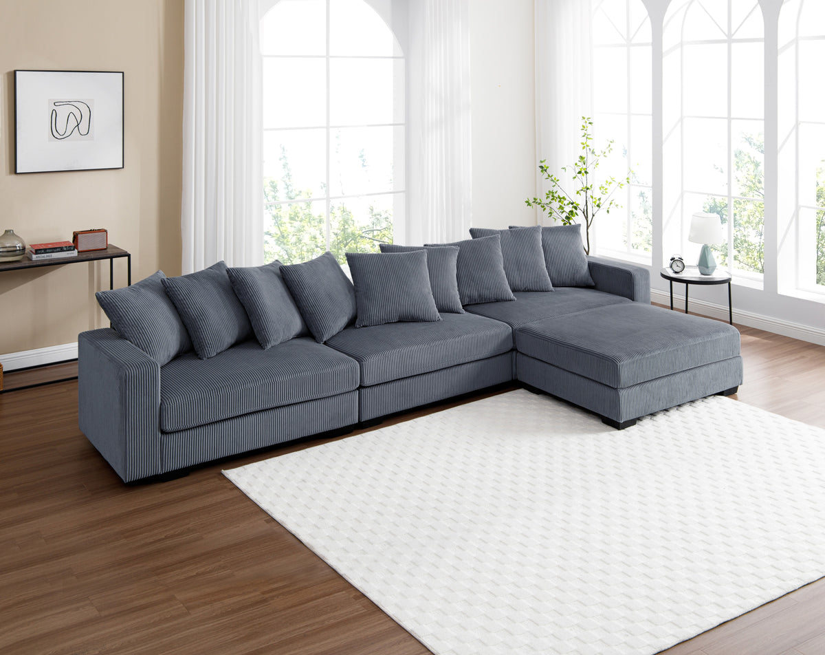 Jane Polyester Upholstered Sectional Sofa With Ottoman