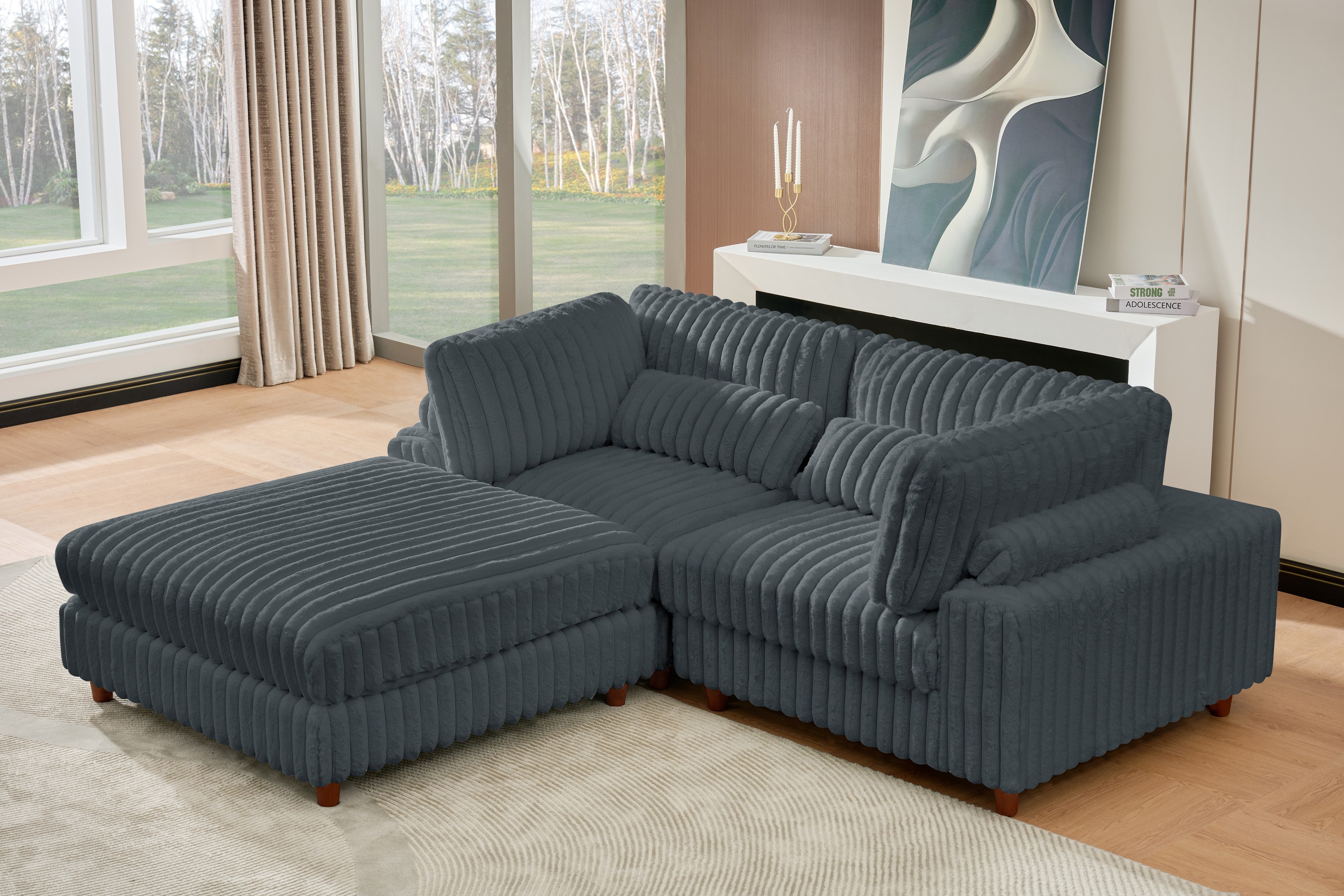 Alexent Sally Corduroy Modular Sectional Sofa with Ottoman