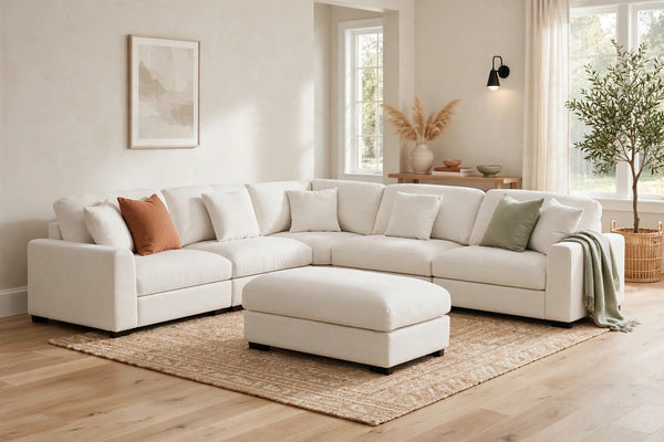 Alexent Avery Modular Sectional Sofa with Ottoman - model-home staged living room