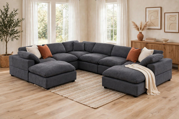 Cassie 8-Piece U-Shape Sectional Sofa - model home staged, no ottoman