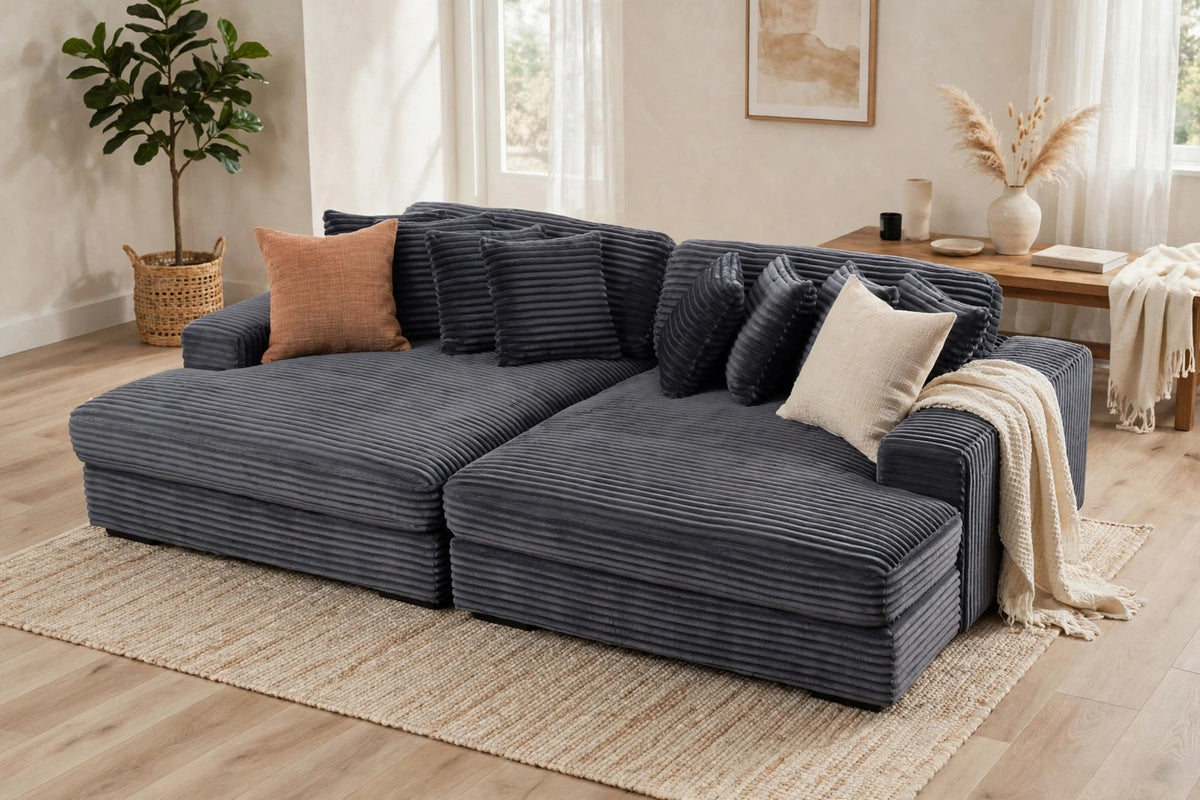 Karen Oversized Corduroy Modular Sectional Sofa - model home staged