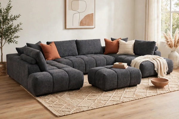Kingsley U-Shape Sectional with Double Chaise - model home staged