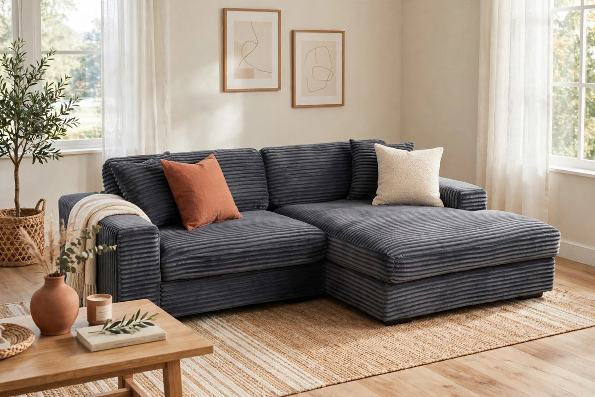 Liam 2-Piece Corduroy L-Shape Sectional Sofa - model home staged