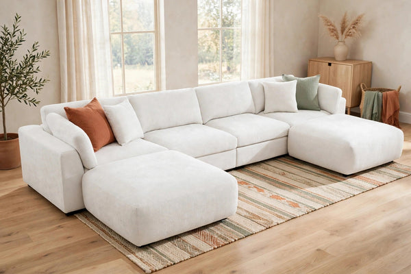 Luis 4-Seat Modular Sectional with 2 Ottomans - model home staged, large ottomans