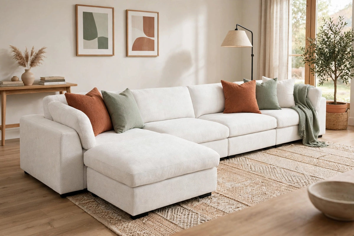 Luis 4-Seat Modular Sectional Sofa with Ottoman - model home staged