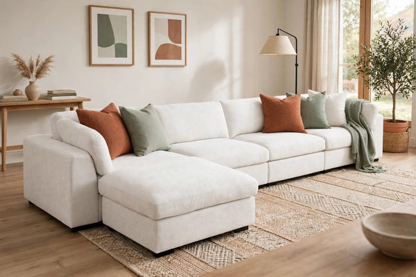 Luis 4-Seat Modular Sectional Sofa with Ottoman - model home staged