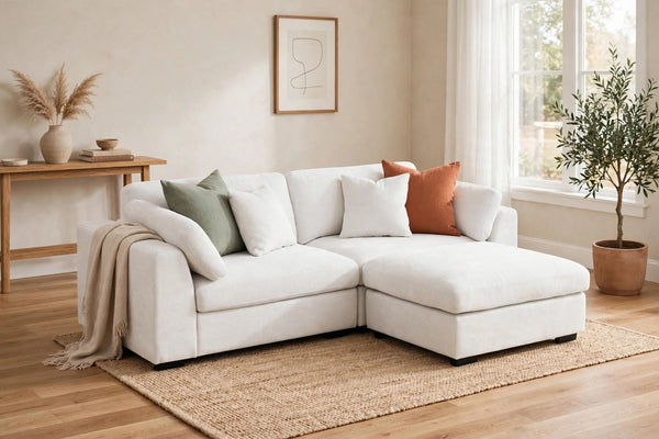 Luis Compact Modular Loveseat with Ottoman - model home staged