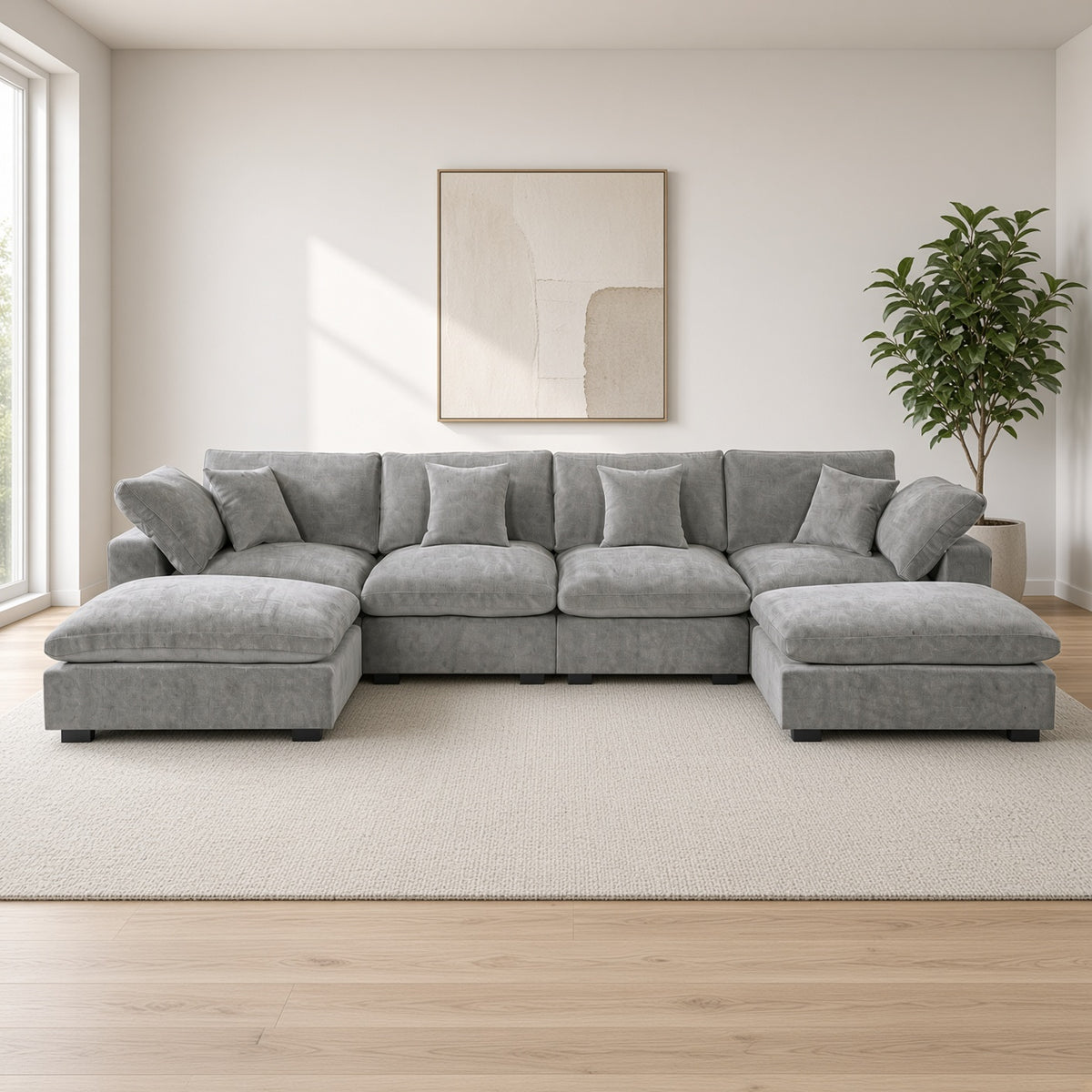 Alexent U-Shape Modular Sectional Sofa with Double Chaise, Light Gray
