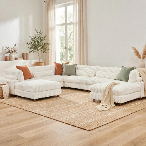Sally Corduroy L-Shape Sectional with 2 Ottomans - model home staged