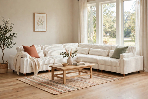 Sally 5-Seat Corduroy Modular Sectional Sofa - model home staged