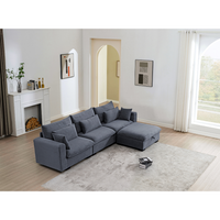 Kass Polyester Corduroy Sectional Sofa With Storage Ottoman