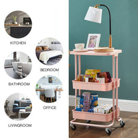 Pink 2 Tier Storage Trolley Rolling Cart