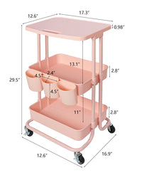 Pink 2 Tier Storage Trolley Rolling Cart