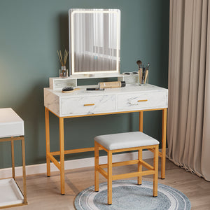 White Vlsrka 35.4" Wide Modern Marble Makeup Vanity Set With Stool and Excellent Group Furniture White Vlsrka 35.4" Wide Modern Marble Makeup Vanity Set With Stool and Excellent Group Furniture