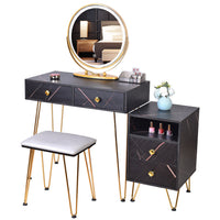 White Vlsrka 31.5" Wide Modern Marble Makeup Vanity Set With Stool and Mirror