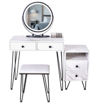 White Vlsrka 31.5" Wide Modern Marble Makeup Vanity Set With Stool and Mirror