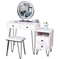 White Vlsrka 31.5" Wide Modern Marble Makeup Vanity Set With Stool and Mirror