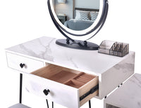 White Vlsrka 31.5" Wide Modern Marble Makeup Vanity Set With Stool and Mirror