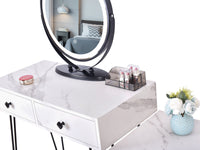 White Vlsrka 31.5" Wide Modern Marble Makeup Vanity Set With Stool and Mirror