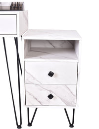 White Vlsrka 31.5" Wide Modern Marble Makeup Vanity Set With Stool and Mirror