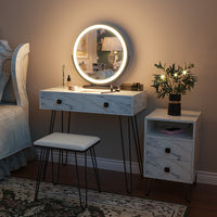 White Vlsrka 31.5" Wide Modern Marble Makeup Vanity Set With Stool and Mirror