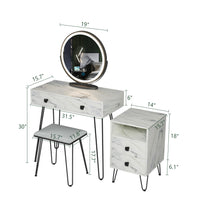 White Vlsrka 31.5" Wide Modern Marble Makeup Vanity Set With Stool and Mirror