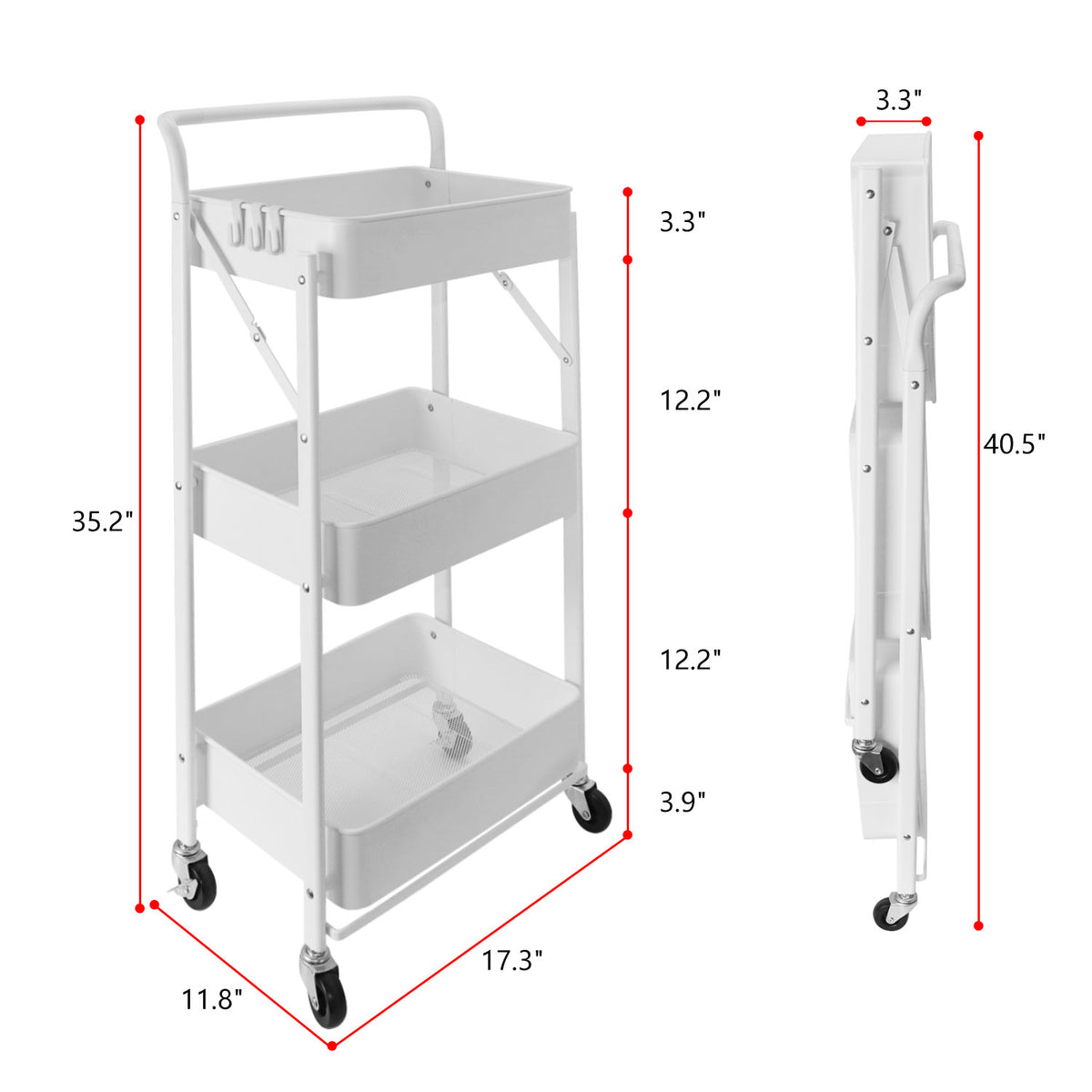 3 Tier Metal Rolling Cart