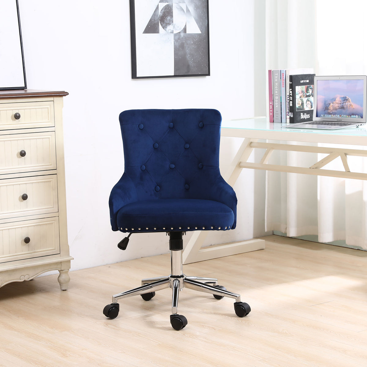 Velvet Fabric Home Office Chair with Adjustable Height