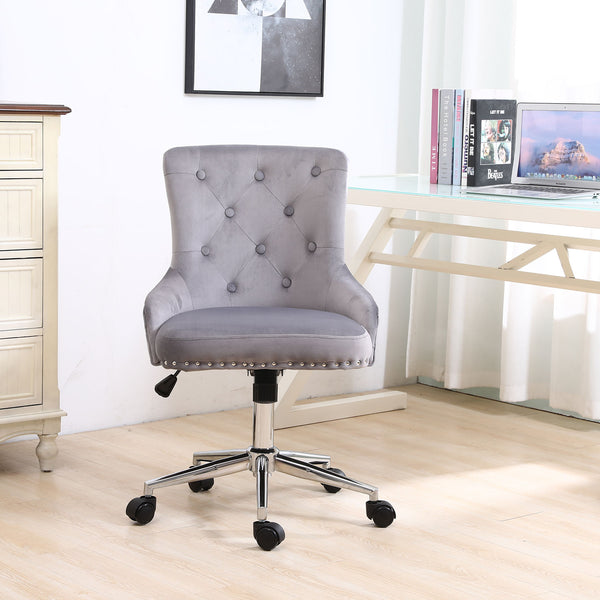 Gray Velvet Fabric Home Office Chair with Adjustable Height