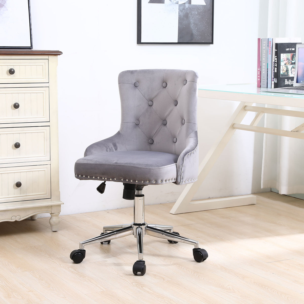 Velvet Fabric Home Office Chair with Adjustable Height