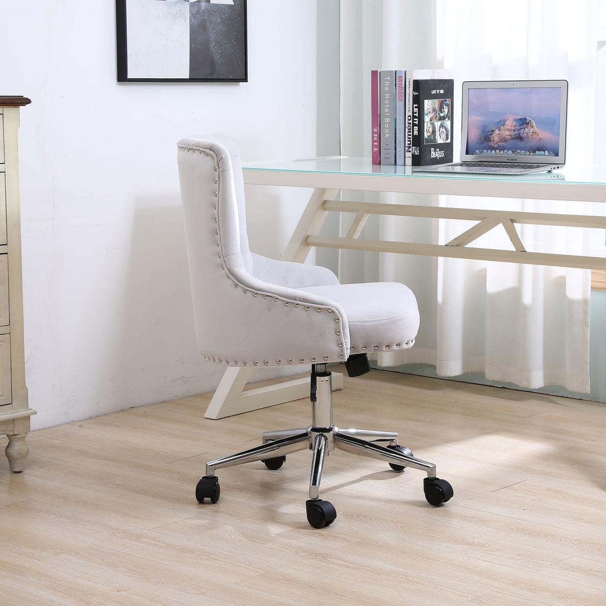 Velvet Fabric Home Office Chair with Adjustable Height