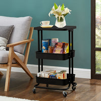 Black 2 Tier Storage Trolley Rolling Cart