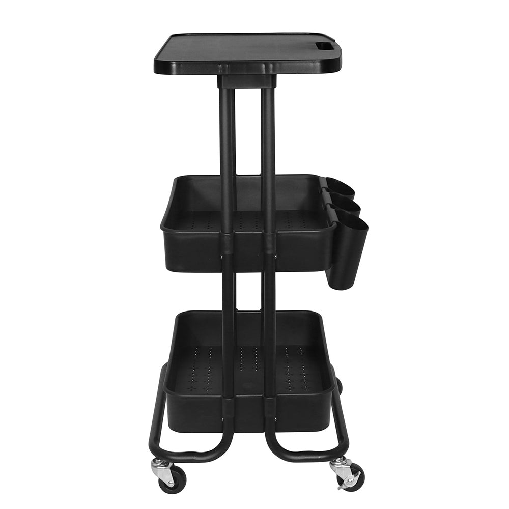 Black 2 Tier Storage Trolley Rolling Cart