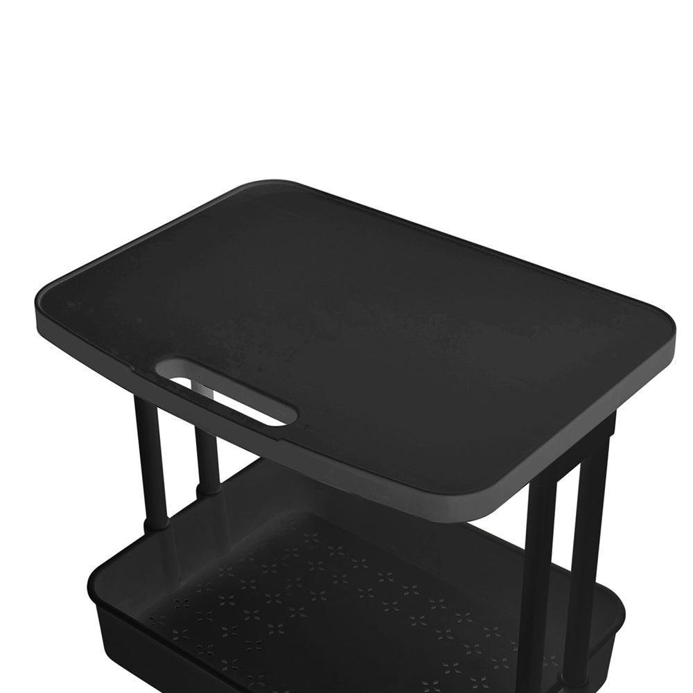 Black 2 Tier Storage Trolley Rolling Cart