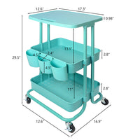 Blue 2 Tier Storage Trolley Rolling Cart