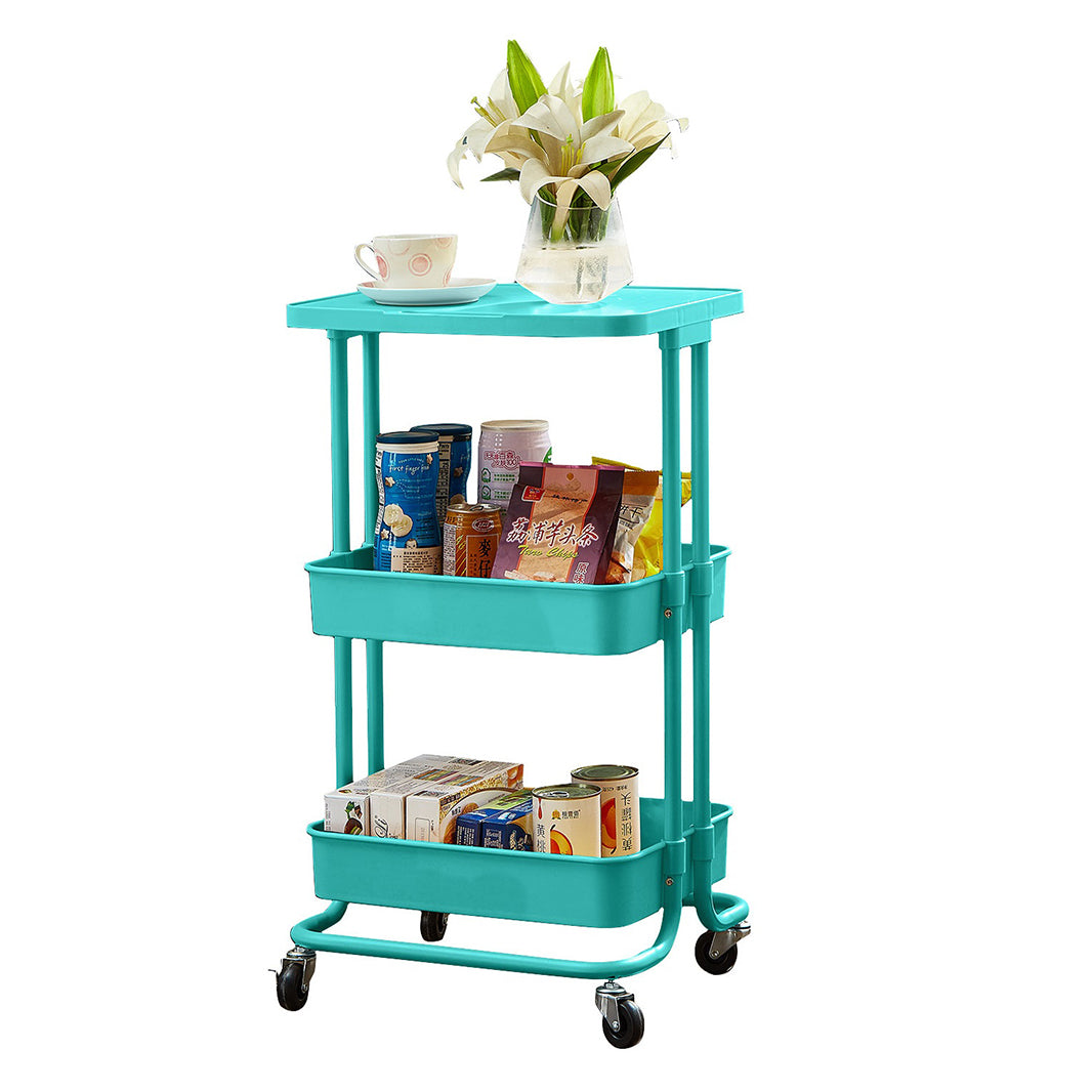 Blue 2 Tier Storage Trolley Rolling Cart