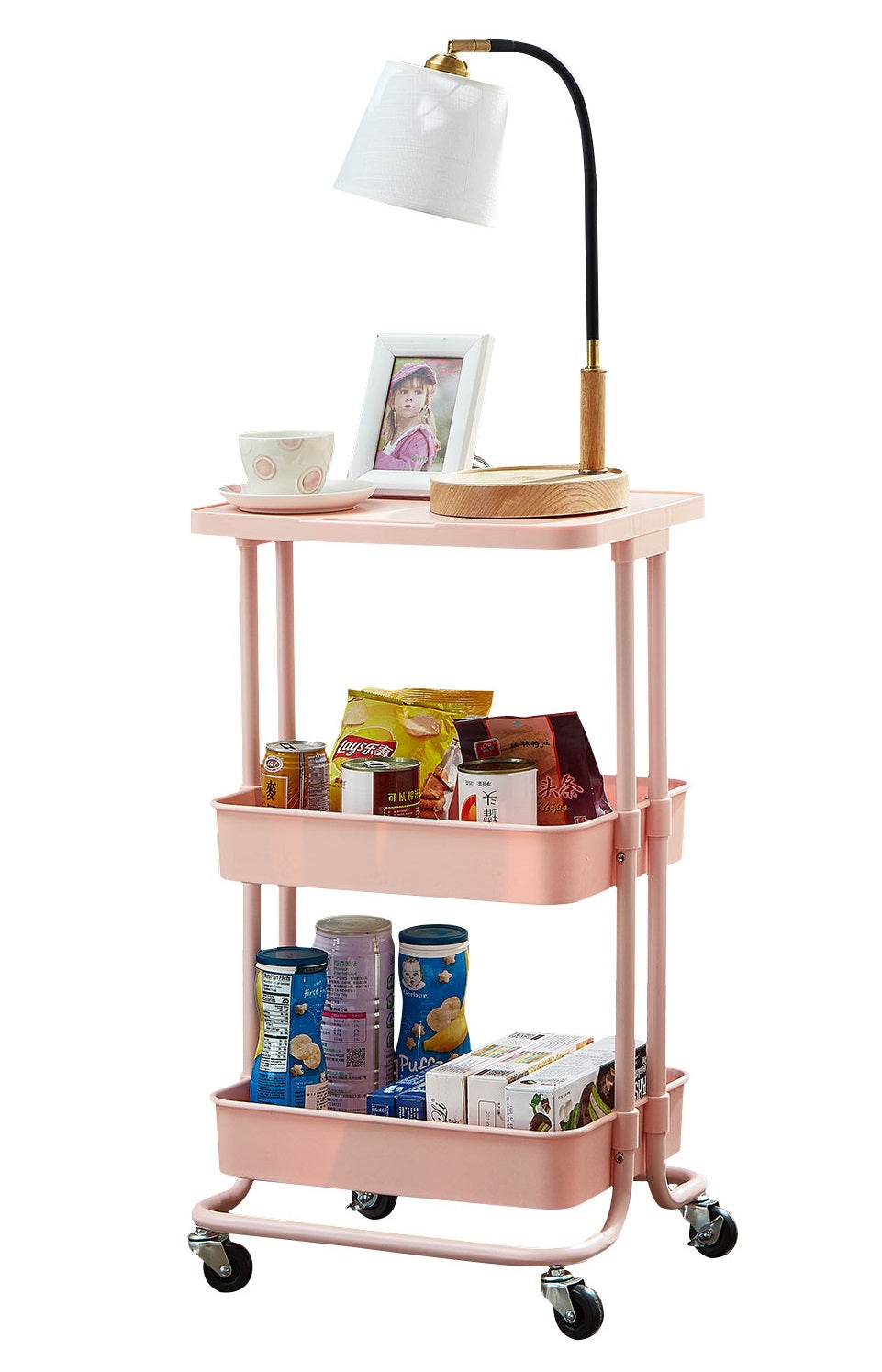 Pink 2 Tier Storage Trolley Rolling Cart