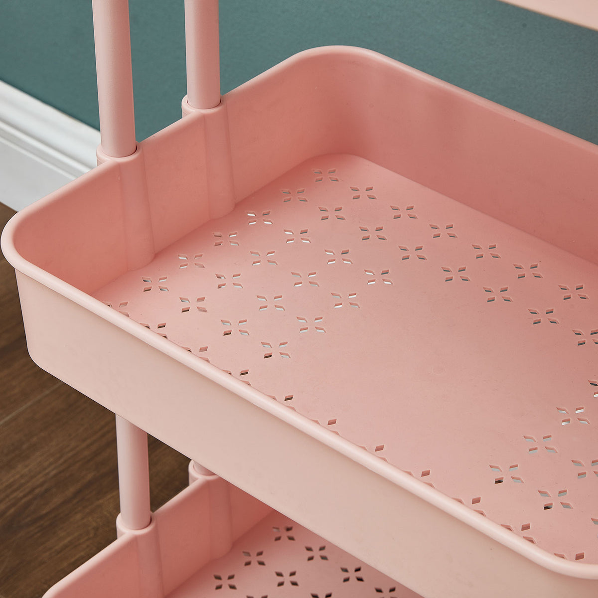 Pink 2 Tier Storage Trolley Rolling Cart