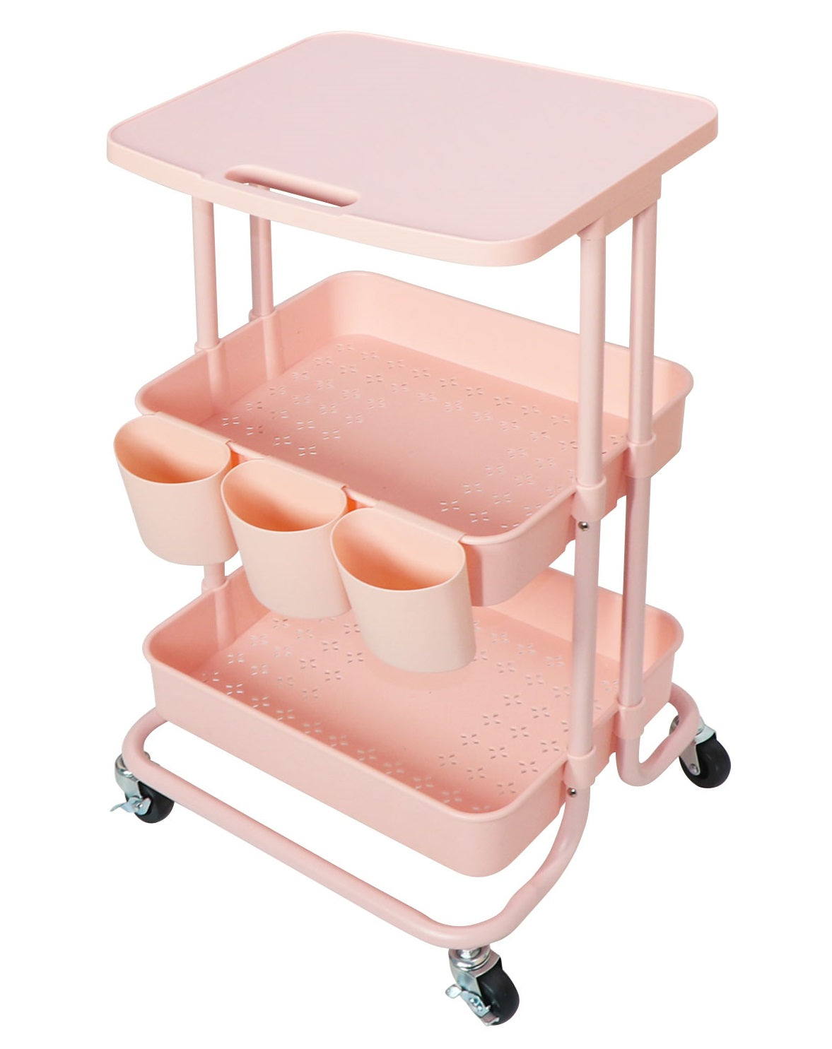 Pink 2 Tier Storage Trolley Rolling Cart