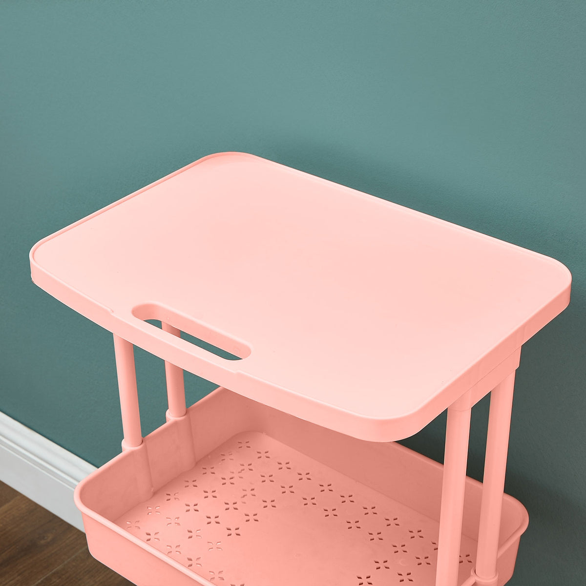 Pink 2 Tier Storage Trolley Rolling Cart